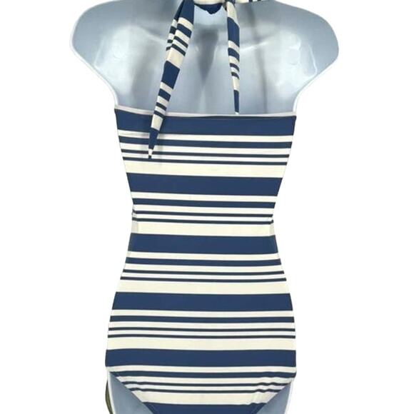 Swimsuit Traditional Gathered Stripped One Piece in Blue and White Size Med - Picture 4 of 6